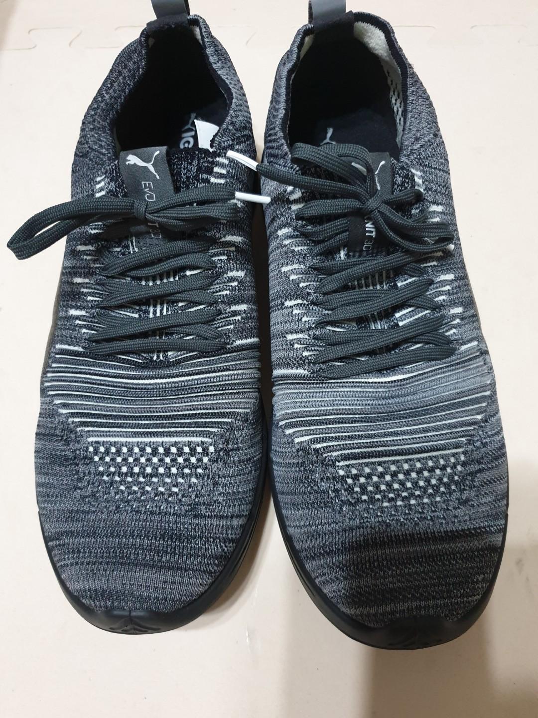 專櫃真品Puma Ignite evoKNIT 3D Melan 編織包覆雪花黑慢跑鞋反光緩震襪套鞋10.5, 他的時尚, 鞋類,  運動鞋、球鞋在旋轉拍賣