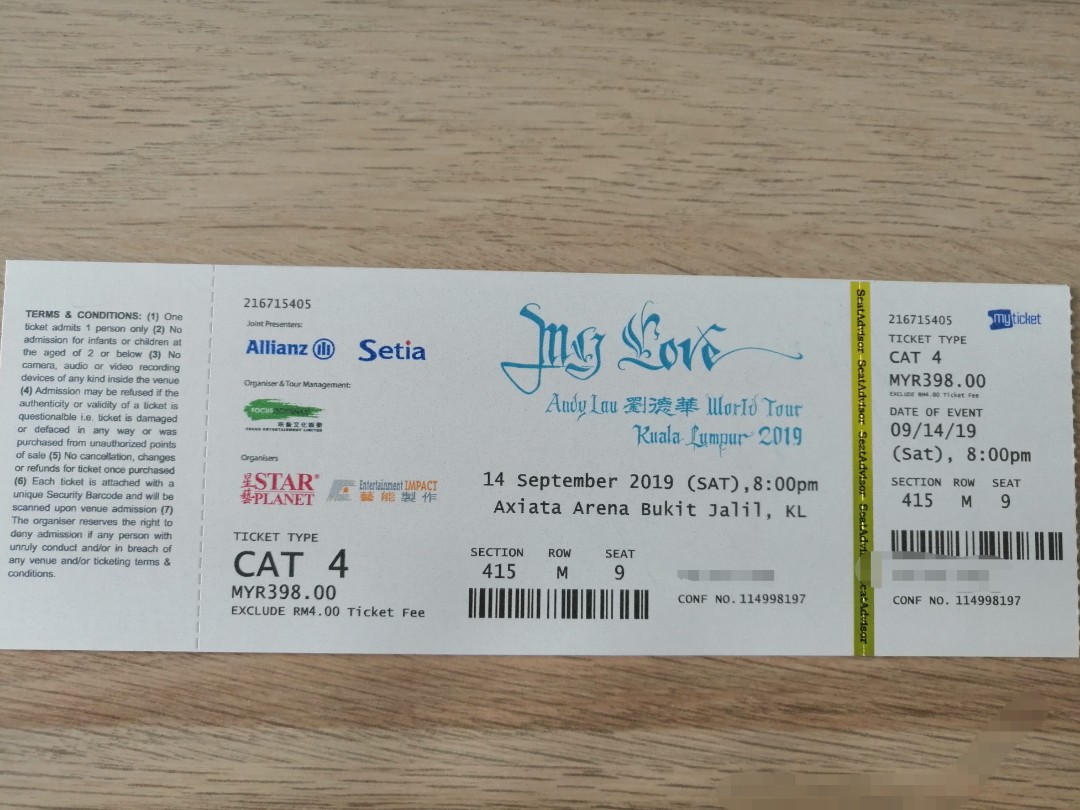 Andy Lau Concert Malaysia Friday Saturday Tickets Vouchers Event Tickets On Carousell