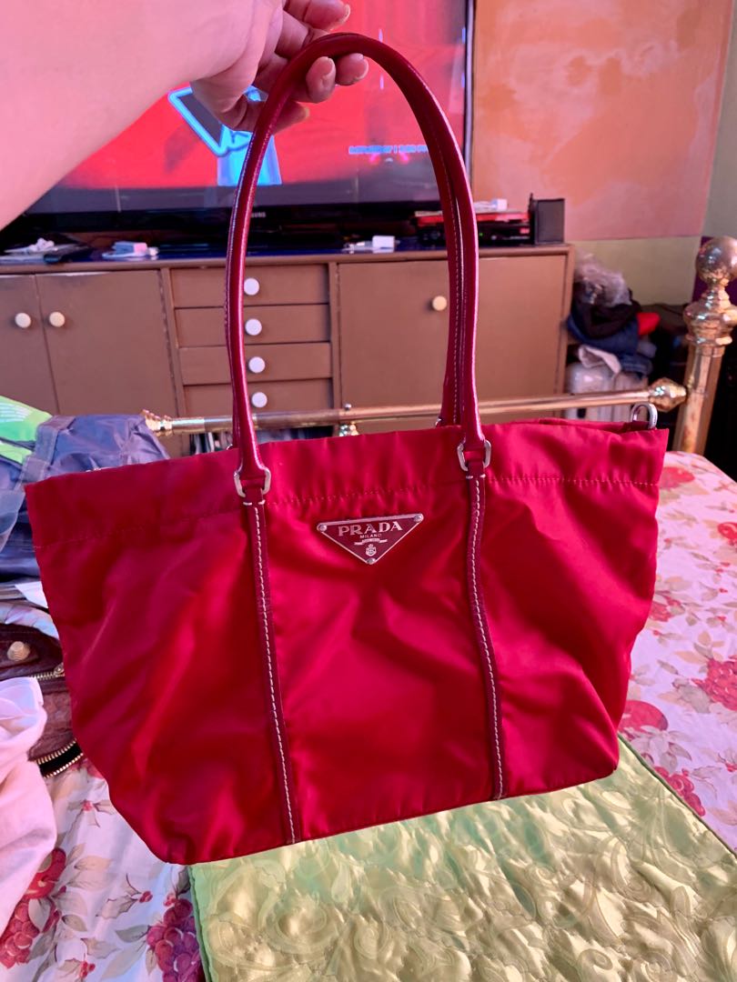 Authentic Red Prada Nylon Bag in very good condition bag only, Luxury