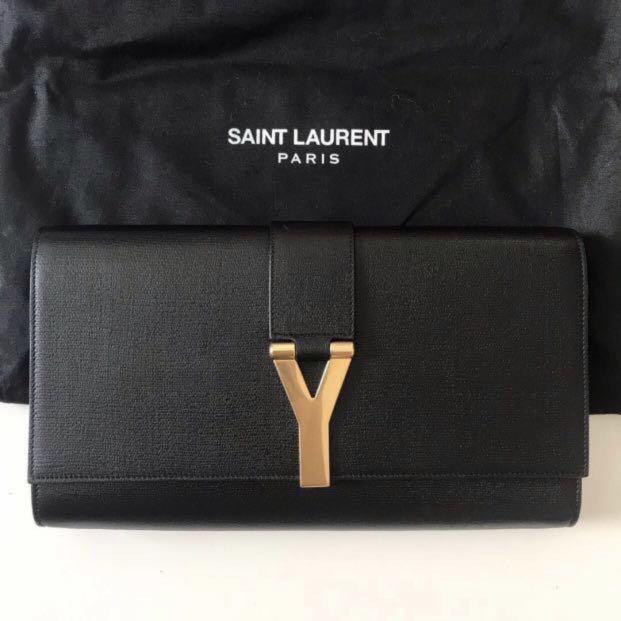 Authentic Saint Laurent ysl textured black y chyc clutch bag 