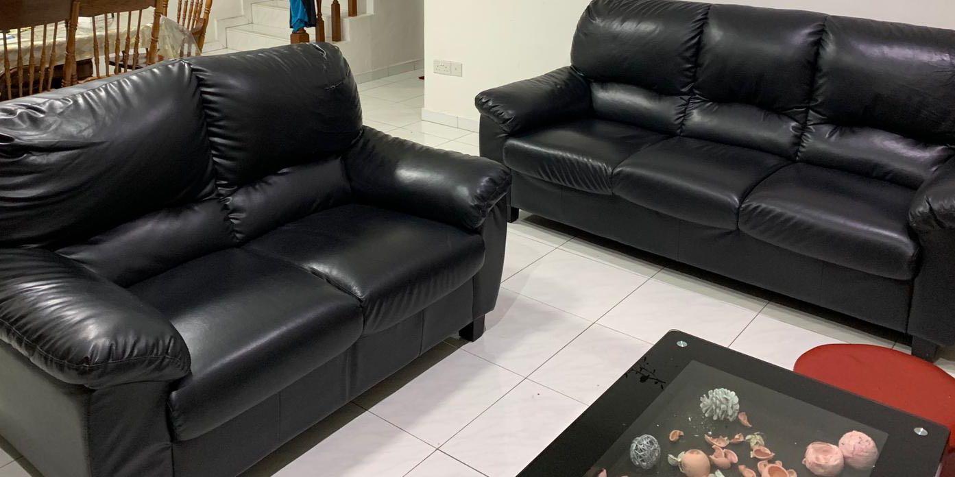 Black Leather Sofa Set Furniture