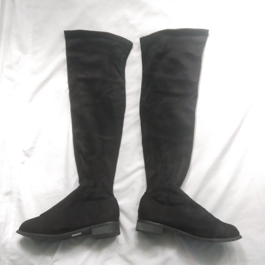 black velvet over the knee boots