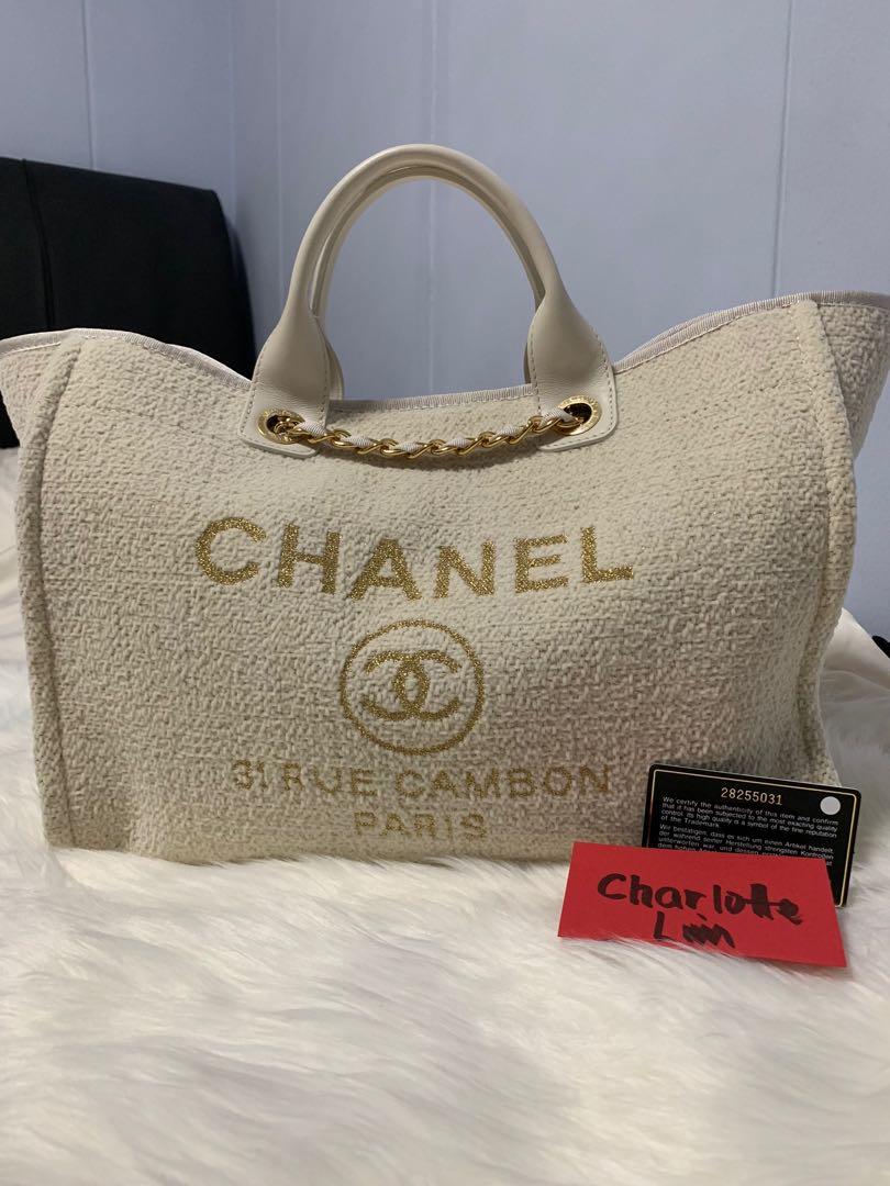 Chanel Deauville Large Ivory Tote with Top Handle, Luxury, Bags & Wallets  on Carousell