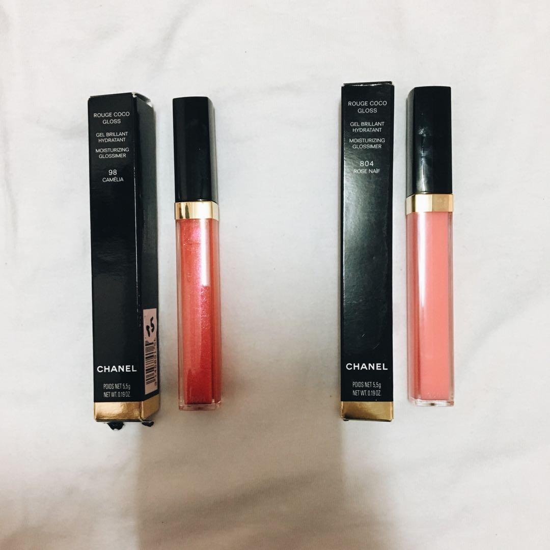 CHANEL] Rouge Coco Gloss in 804 Rose Naif & 98 Camelia, Beauty