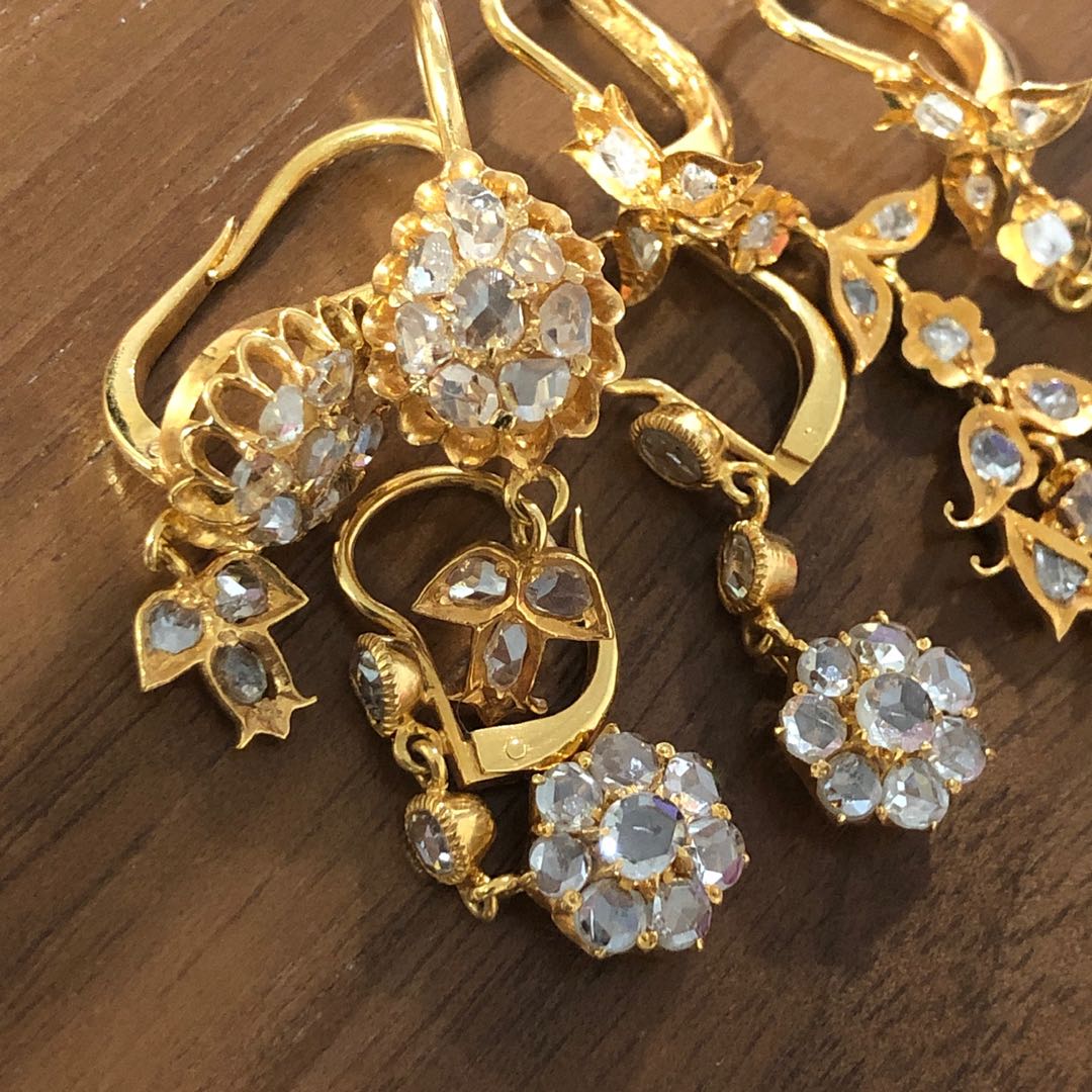 Intan diamond earrings vintage antique gold peranakan, Women's Fashion ...