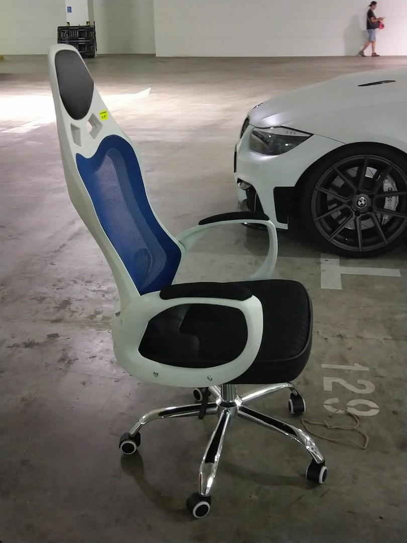 Karbon Racing Gaming Chair In White With Blue Mesh, Furniture & Home  Living, Furniture, Other Home Furniture On Carousell