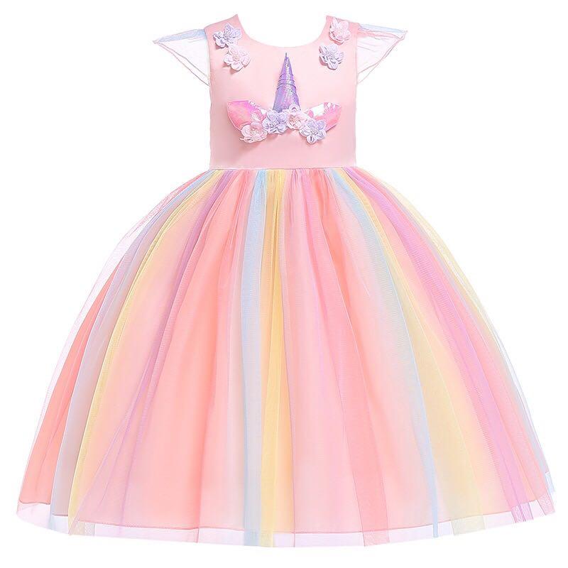 Kids Girls 3d Unicorn Princess Magical Rainbow Pastel Floral Sash