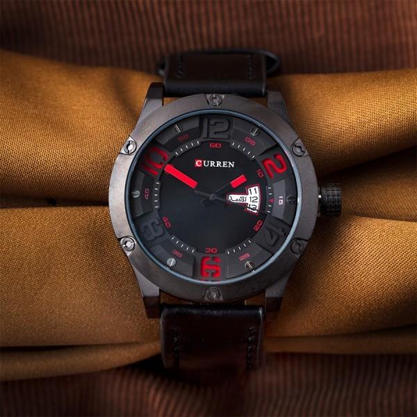 leather watch black face