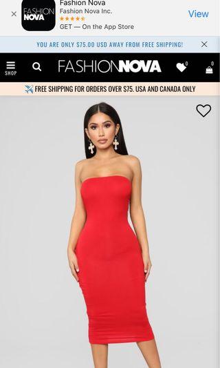 Red fashion nova tube dress size L