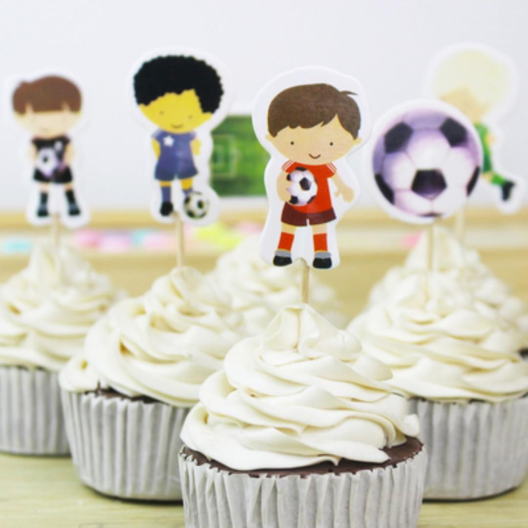 24pcs Soccer Theme Football Genre Cupcake Toppers Boy Birthday