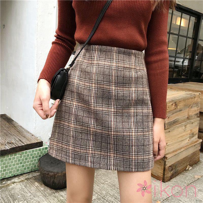 382 checkered skirt plaid skirt grid skorts high waisted brown ulzzang korean retro vintage