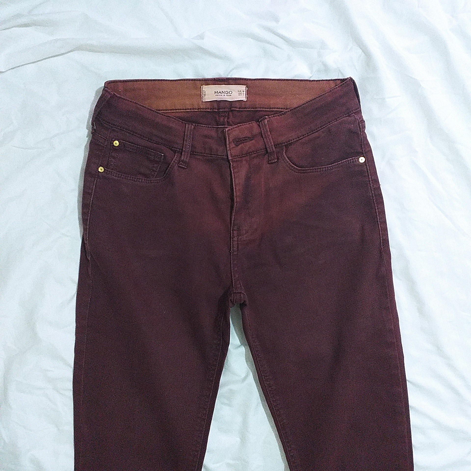 maroon denim