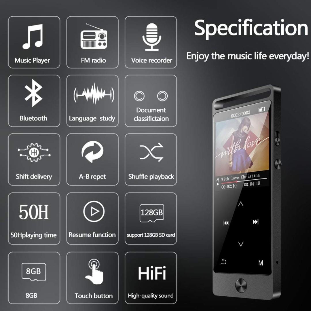 BENJIE S8 Metal Alloy Bluetooth MP3 Player 8GB FM Radio HiFi Music ...