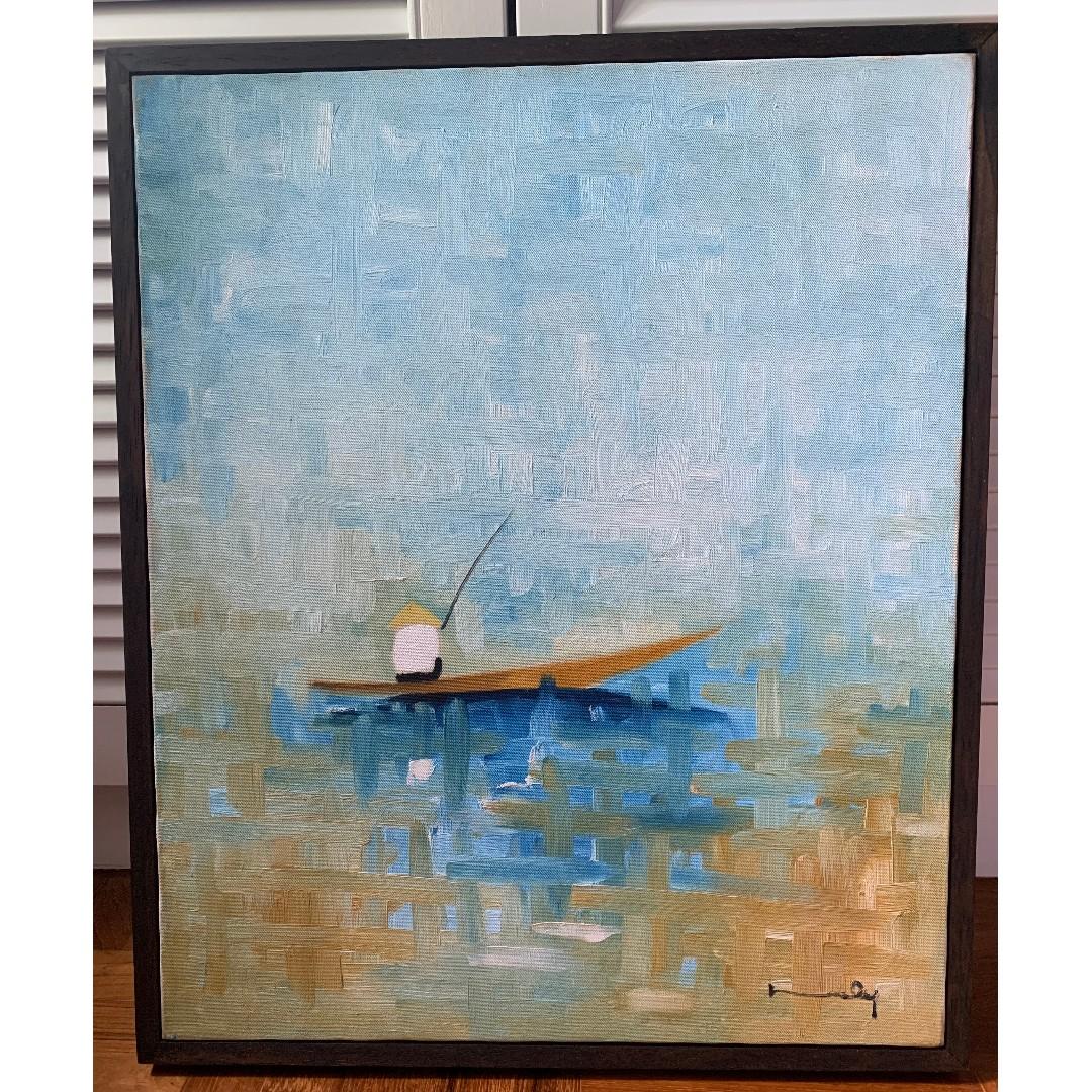 Blue Painting Man On Boat Design Craft Art Prints On Carousell