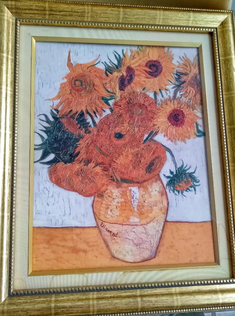 CEO Office Art Painting Modern classic (Category: Art & Prints) located in Manila. Submitted by mindplanets (Listing ID 248605625, Image 1). Description: Vincent Van Gogh, Sunflowers, Gold leaf wood frame Textured copy on wood August 1888 vers. in Munich.