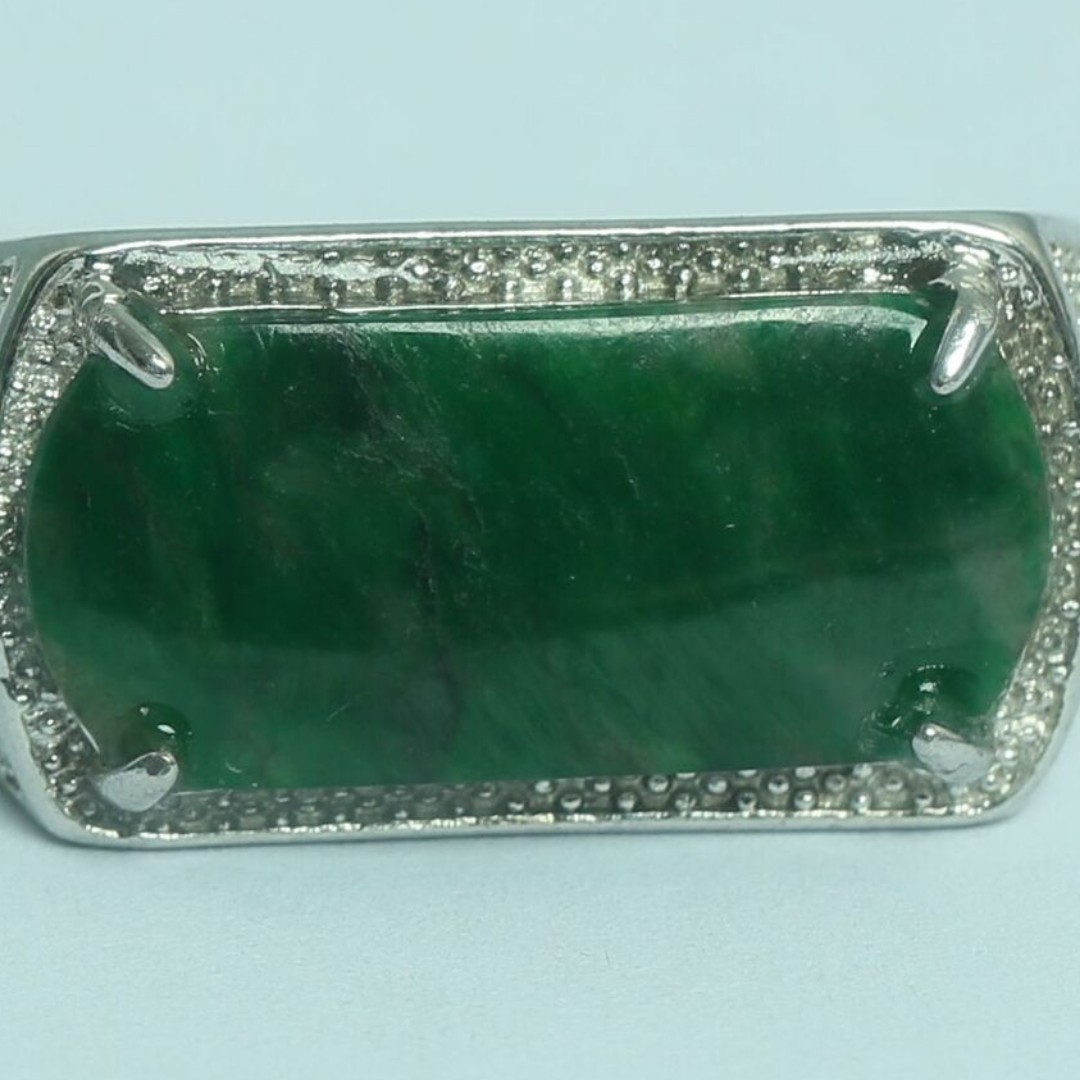 Cert'd Genuine Untreated Green A Jadeite Jade 925 Silver Ring z775922
