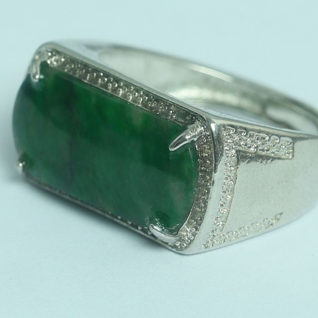 Cert'd Genuine Untreated Green A Jadeite Jade 925 Silver Ring z775922