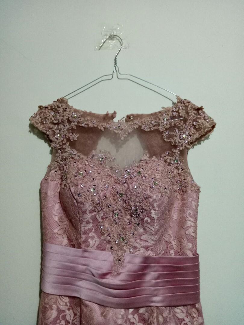 Dress Pesta Pink Brokat Mewah Fesyen Wanita Pakaian Wanita Gaun Rok Di Carousell