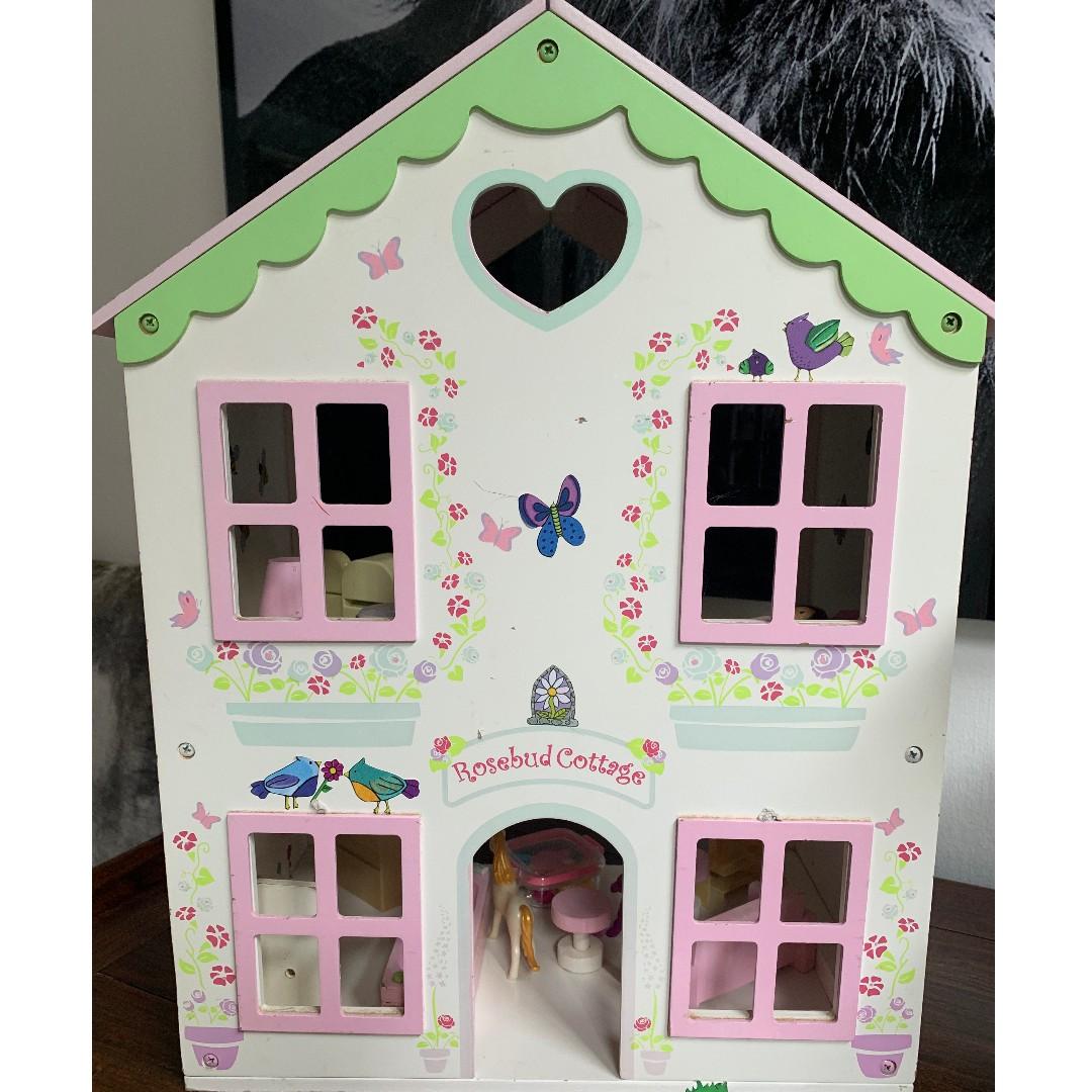 ELC Rosebud Cottage Dollhouse with furniture and toys