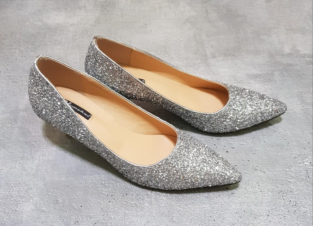 silver glitter pumps ladies