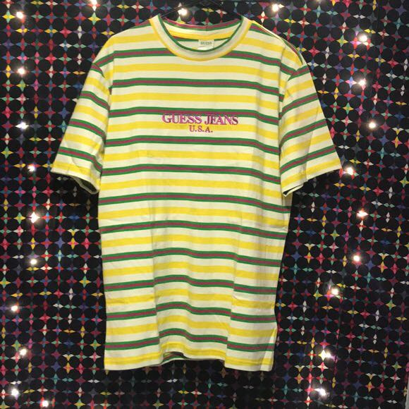 guess x sean wotherspoon lemon stripe tee Men s Fashion Tops Sets Tshirts Polo Shirts on Carousell