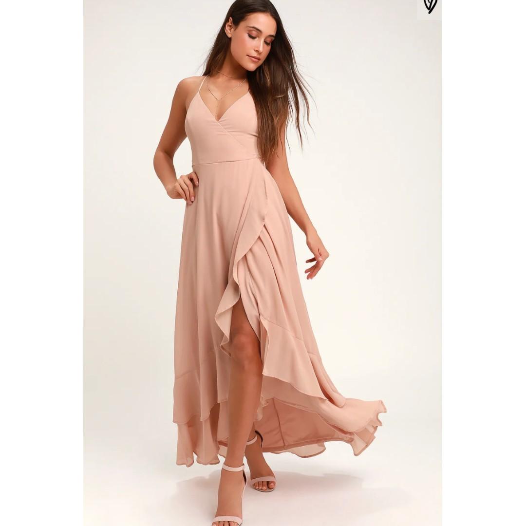 Lulu s In Love Forever Nude Lace Up High Low Maxi Dress PRICE REDUCED