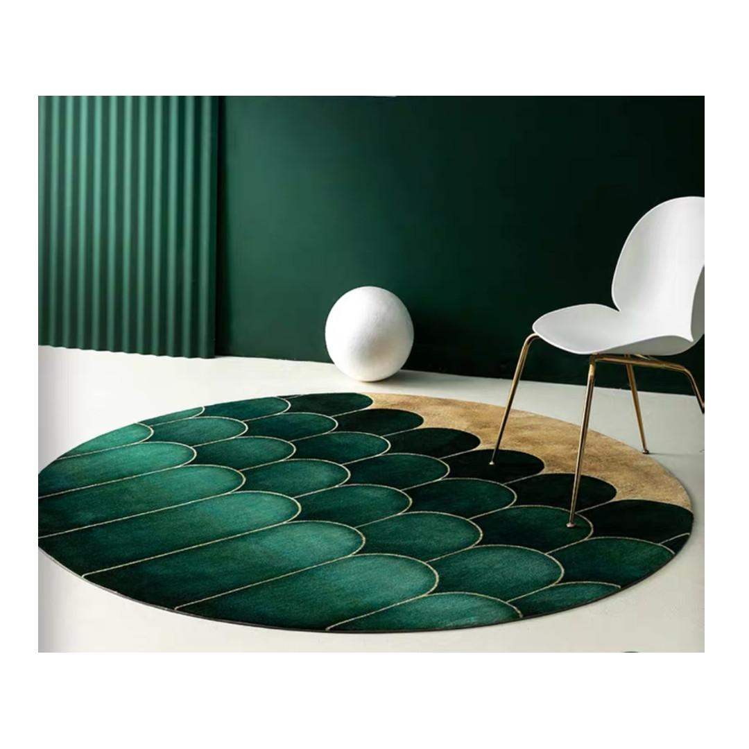 Lush Green Gold Round Rug Living Bedroom Rug Carpet