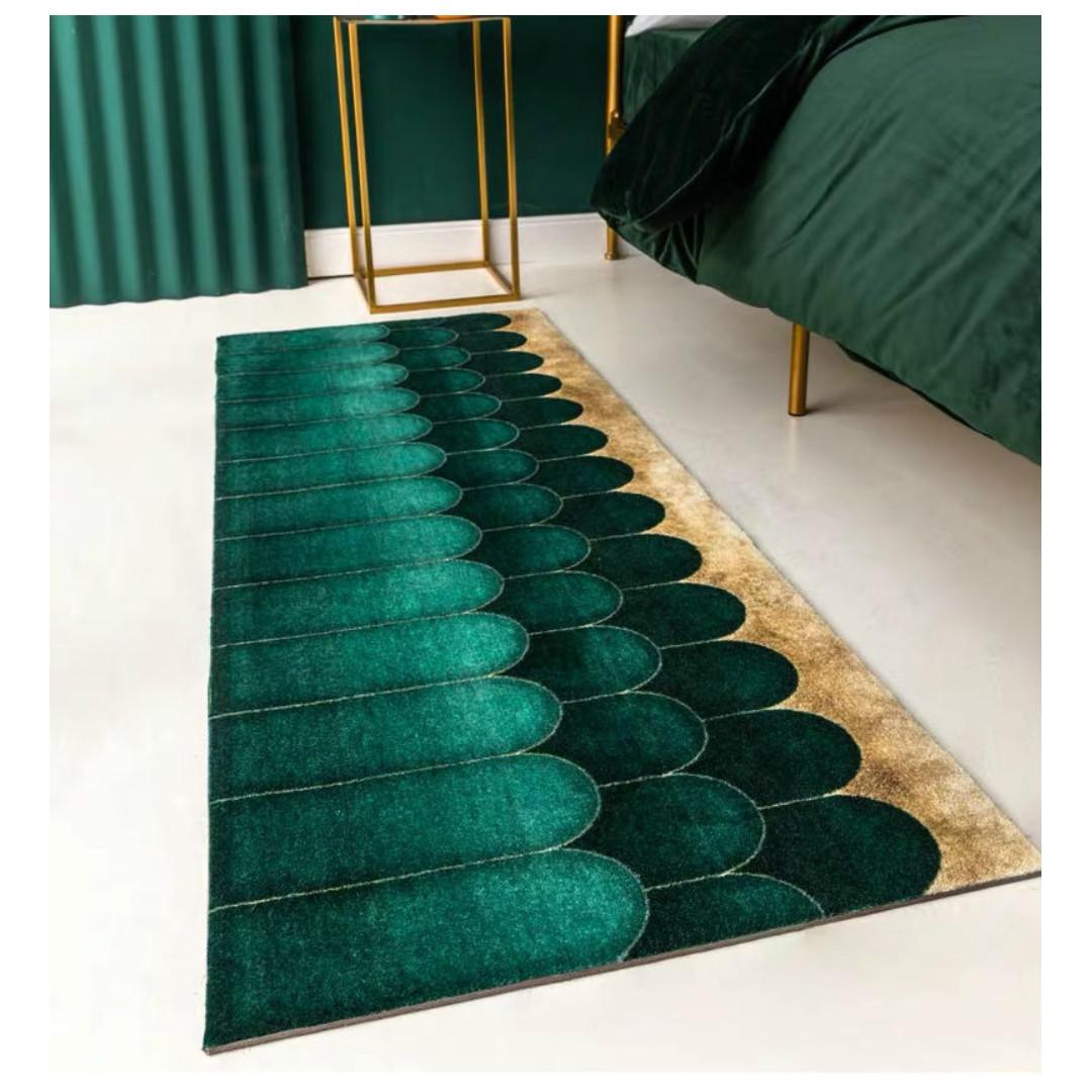 Lush Green Gold Runner Living Bedroom Rug Carpet