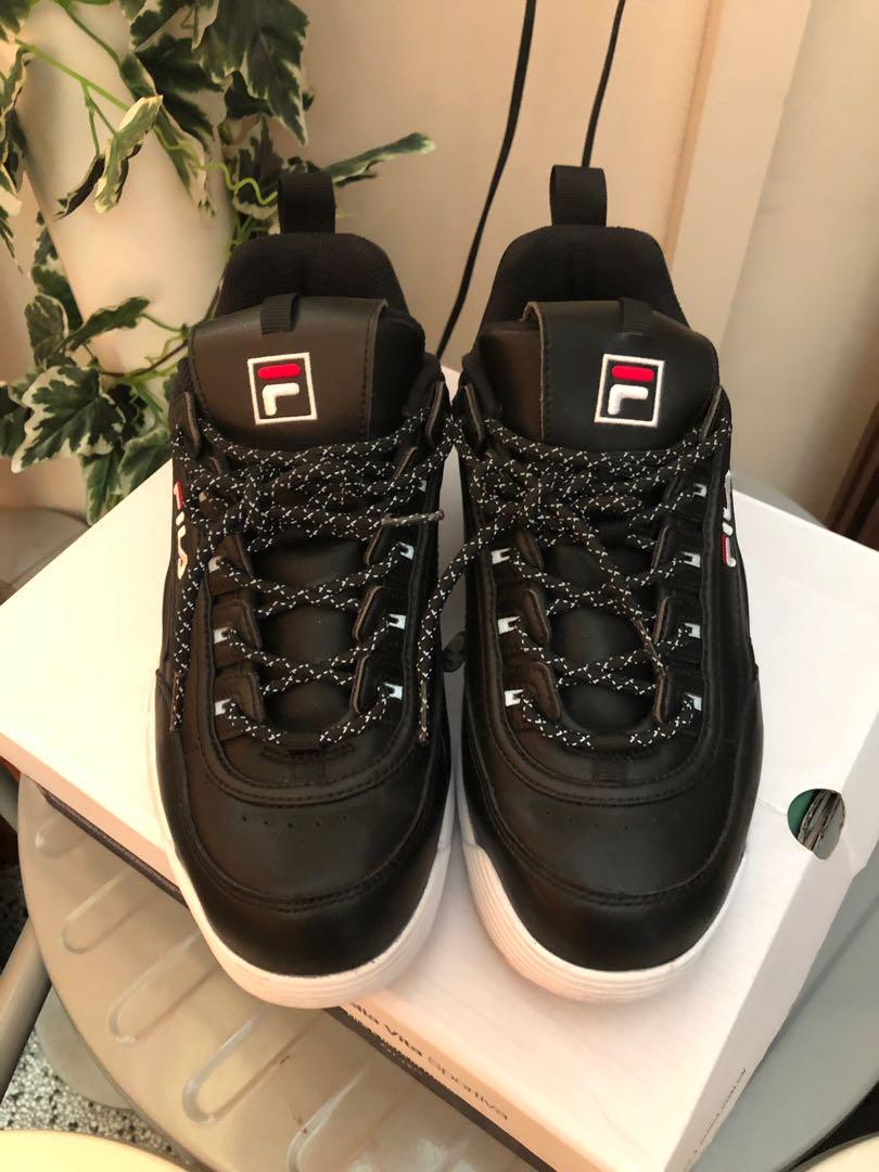 Men s FILA Disruptor 2 Black Leather balenciaga gucci Men s
