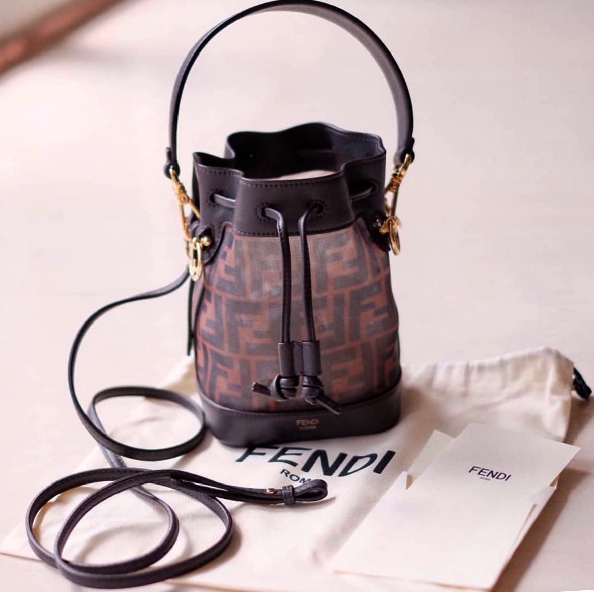 NEW AUTHENTIC FENDI MON TRESOR MINI PRINTED MESH BUCKET BAG