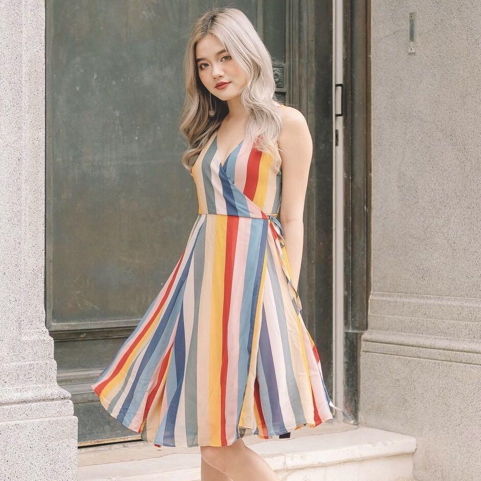 rainbow stripe midi dress
