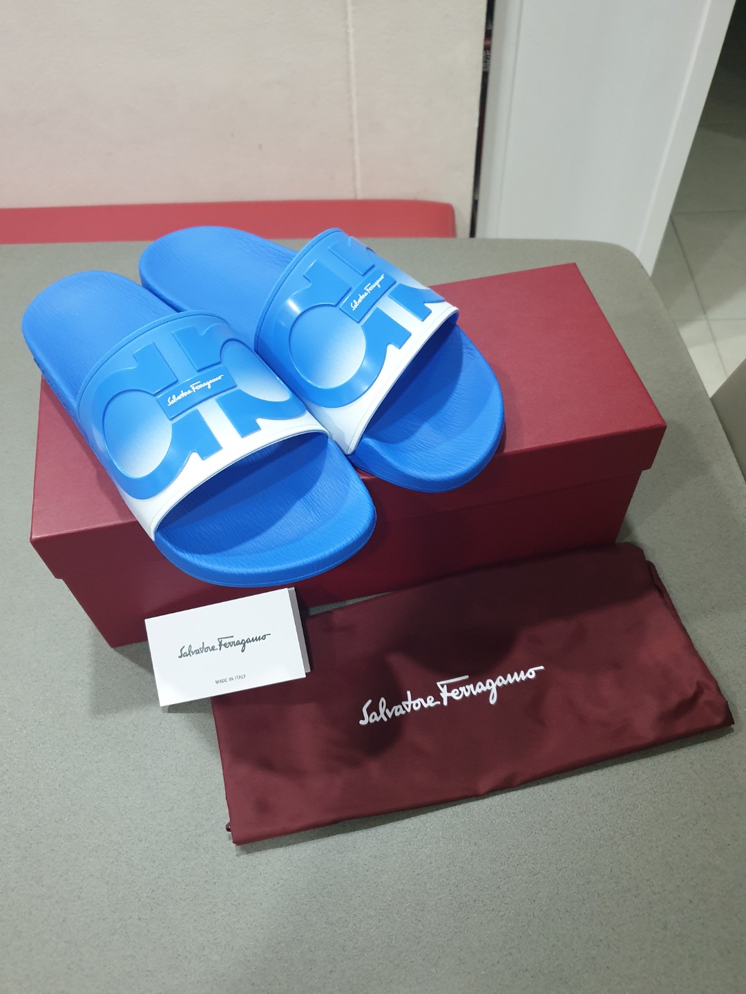 ferragamo slides blue