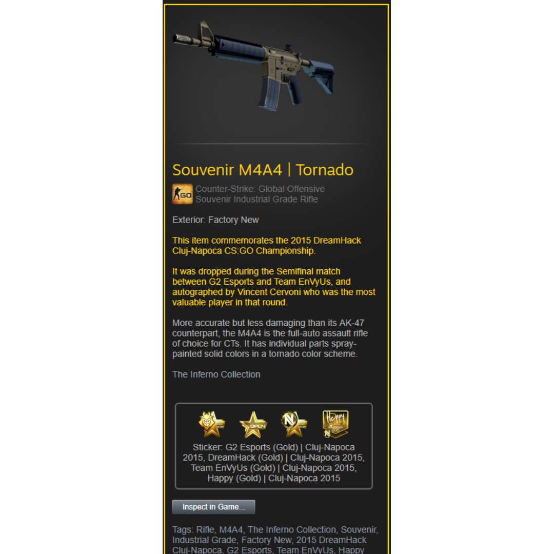 Souvenir M4a4 Tornado Csgo Csgo Toys Games Video Gaming In Game Products On Carousell - golden ak 47 mesh roblox