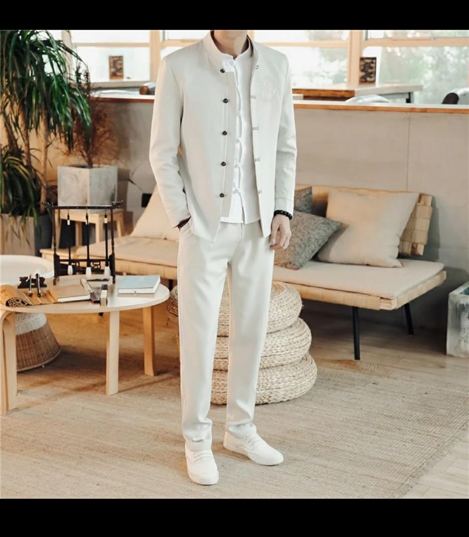 WSS Mandarin Collar Beige Men's Long Men's Coat  - Châteauguay main image 0