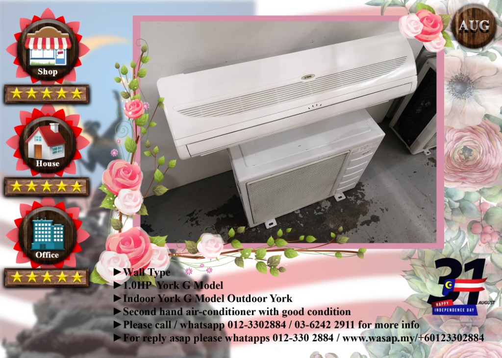 York 1HP Wall Type Second Hand Air Conditioner 020, TV & Home
