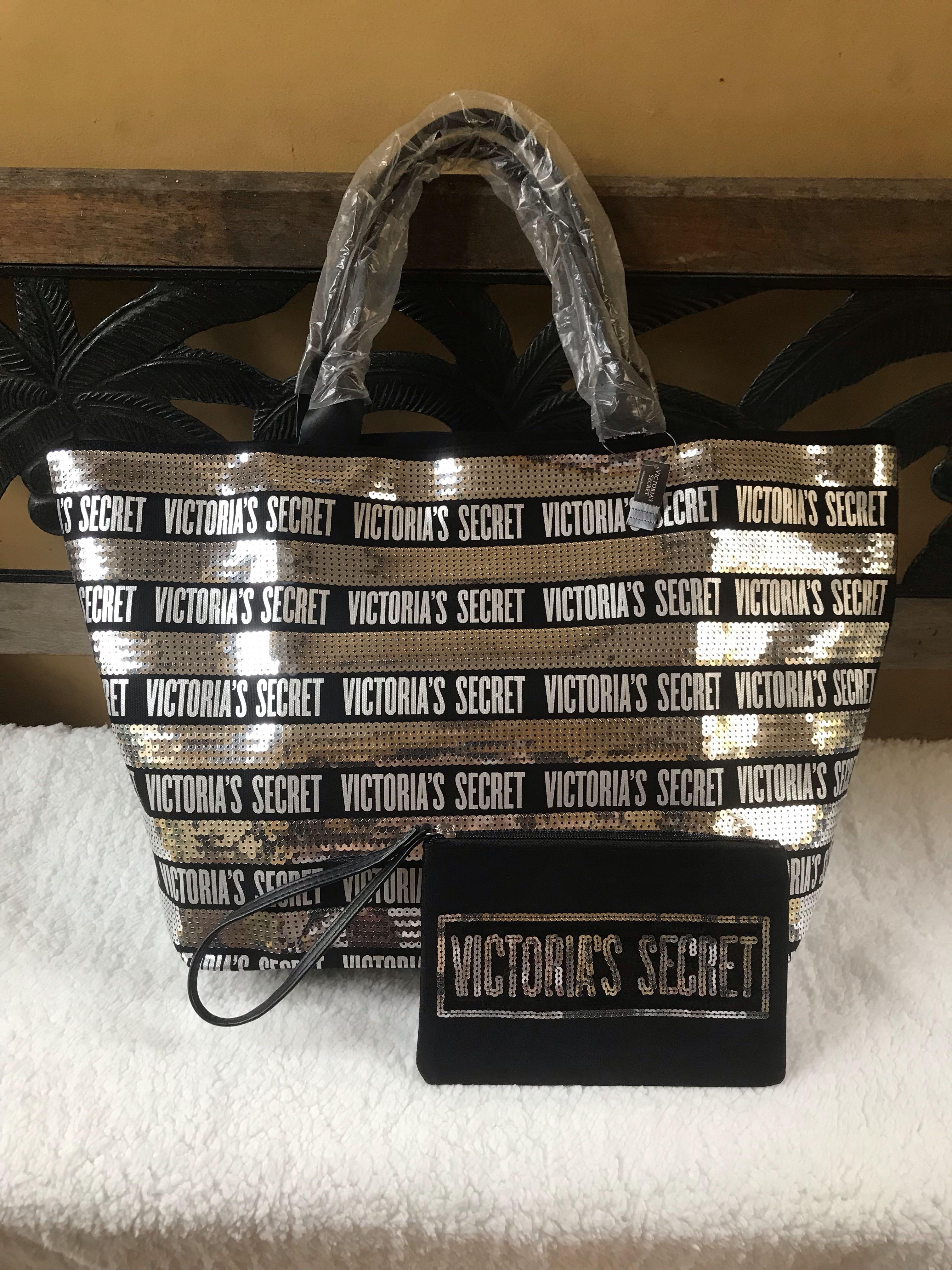 Authentic Victoria s Secret Sequin Tote Bag with Pouch Women s