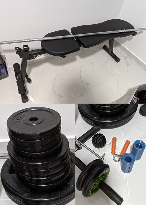 Bench, bar, weights and accessories, Sports Equipment, Exercise & Fitness, Weights & Dumbbells