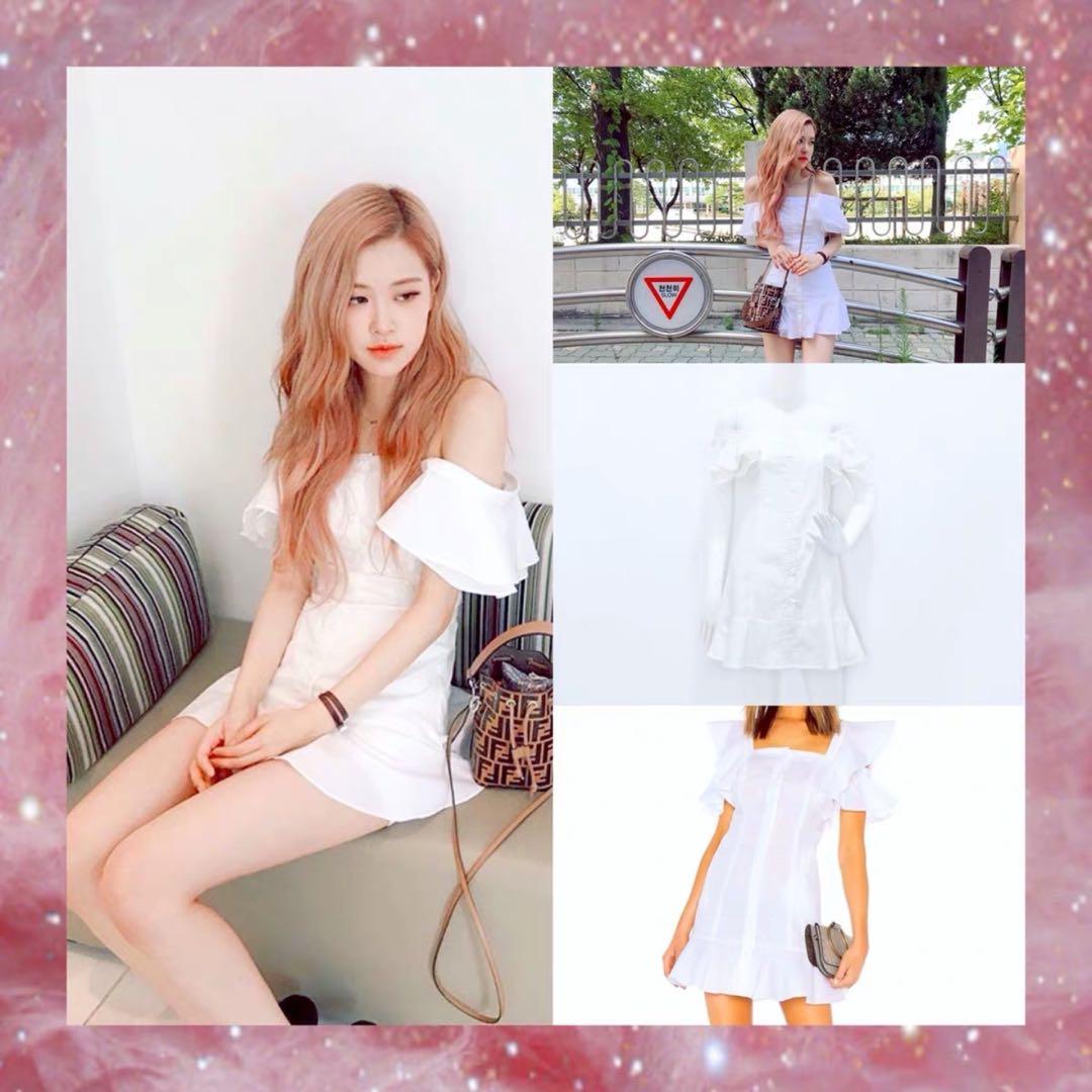 Blackpink Rose White ruffle off shoulder dress