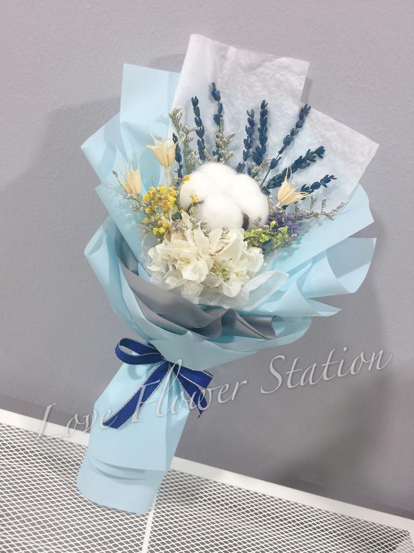 Blue Dried Lavender Cotton With Dried Flower Bouquet Hobbies Toys Stationery Craft Flowers Bouquets On Carousell