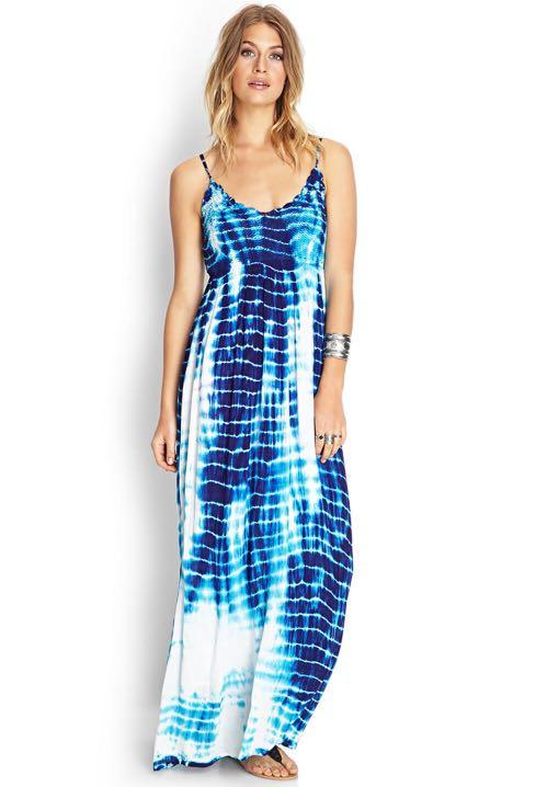 forever 21 blue tie dye dress Forever 21 Beautiful Purple Blue Tie Dye Halter Dress S