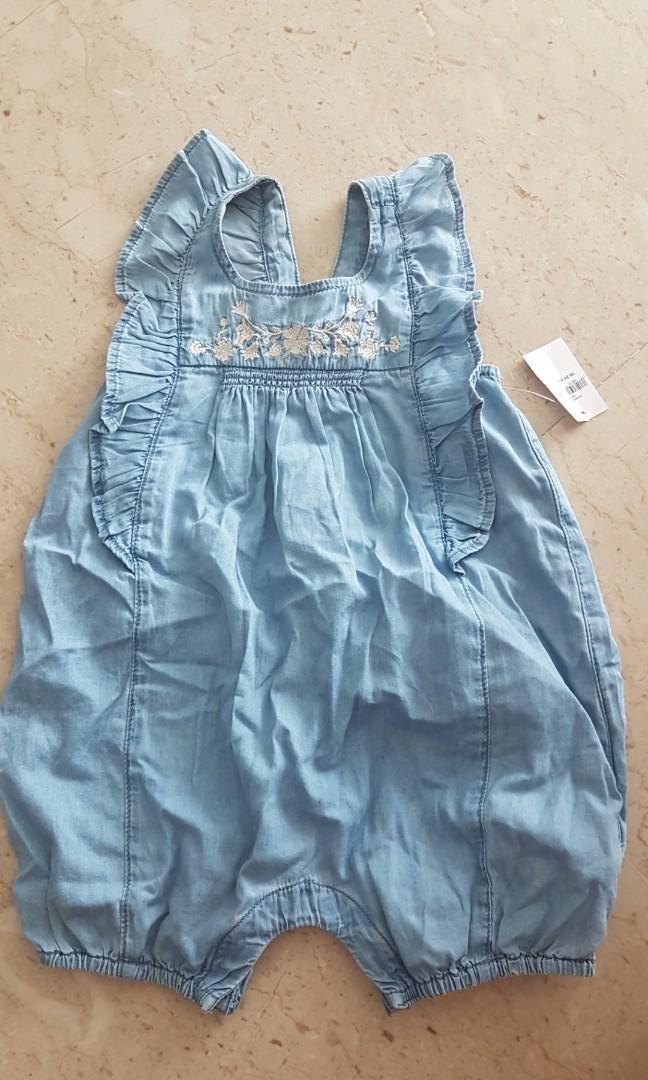 Chambray Gap Romper Girl BNWT Baby Gap Blue Chambray Denim Romper