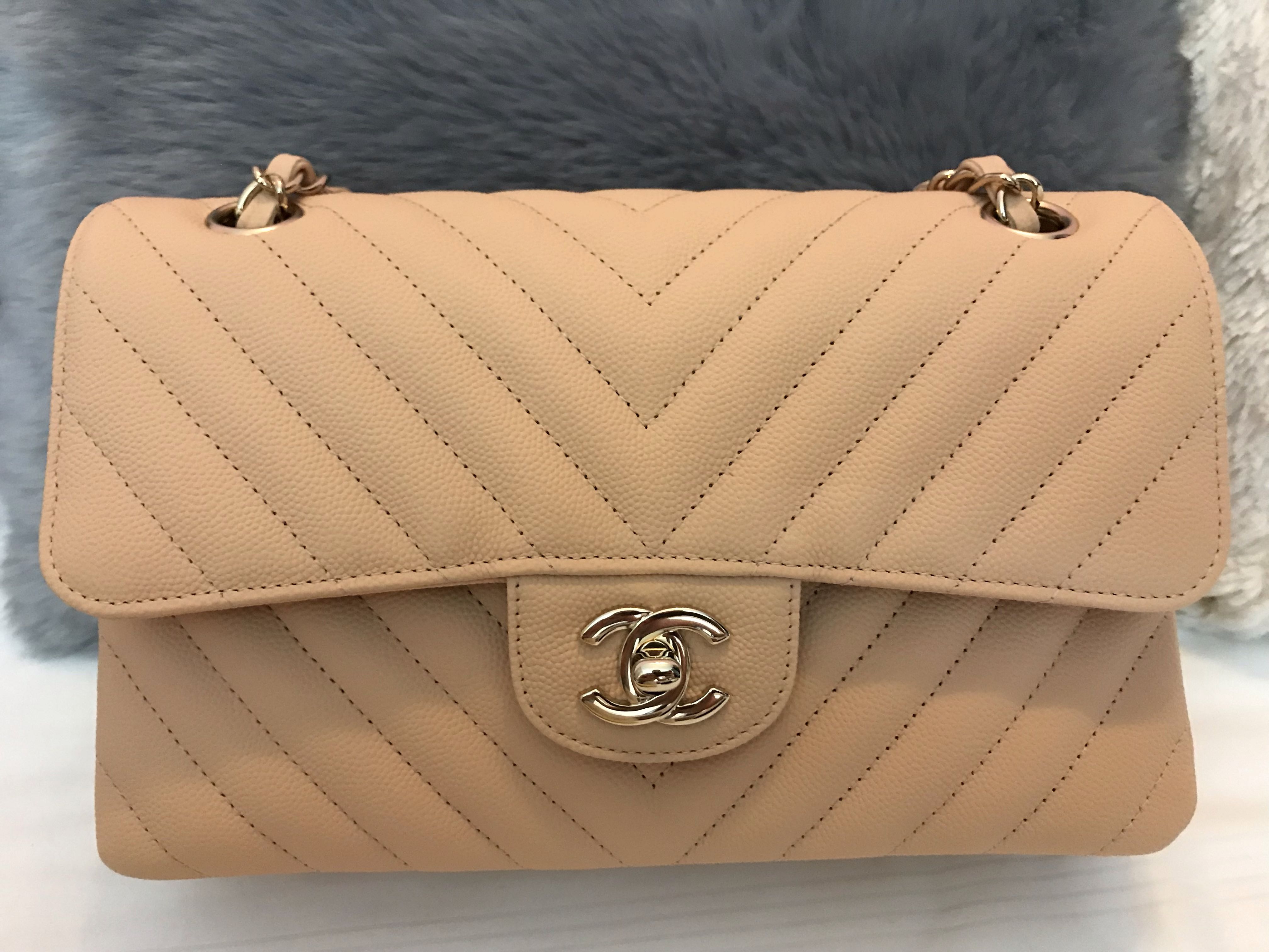 Chanel caviar chevron in beige. Small flap bag, Luxury, Bags & Wallets on  Carousell