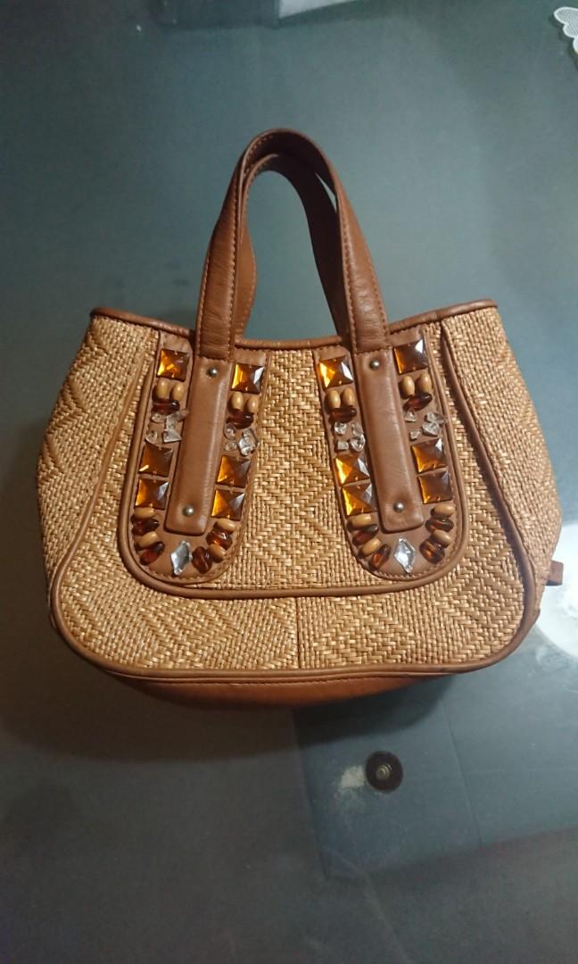 Cole Haan Embellished Straw Sydney Mini Satchel Women s Fashion