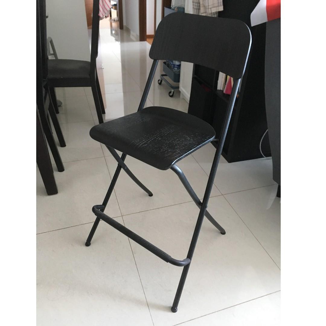 FRANKLIN Bar stool with backrest, foldable, black, Furniture & Home