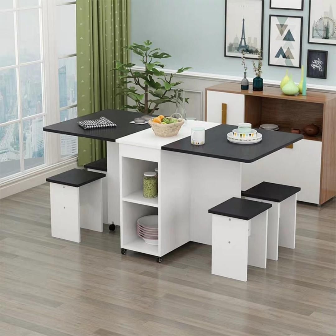 QUBIX Foldable Dining Table With 4 Chairs Included Modern Space