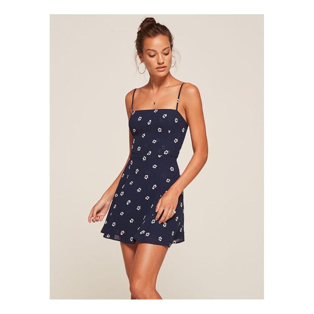 Reformation Navy Blue Stacey Dress in Waikiki US 2 XS