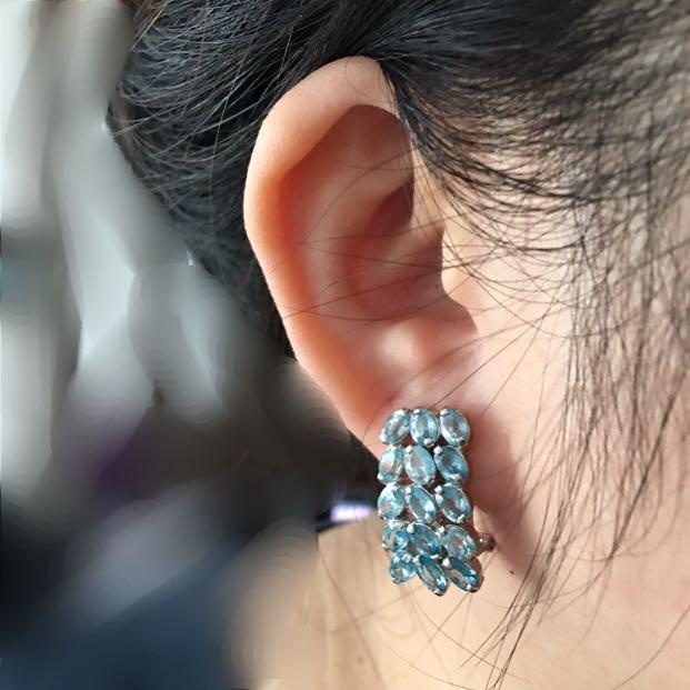Genuine blue top zircon earrings