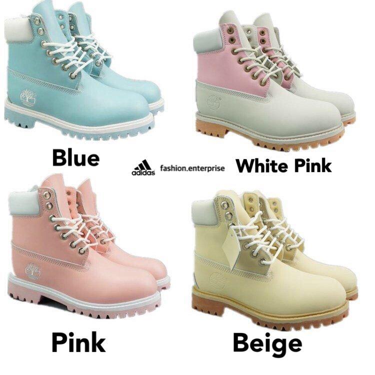 white and pink timberland boots