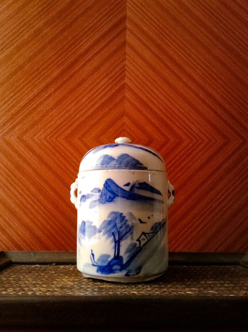Vintage Blue White Ceramic Double Boil / Boiler Jar / Pot / 炖盅 With