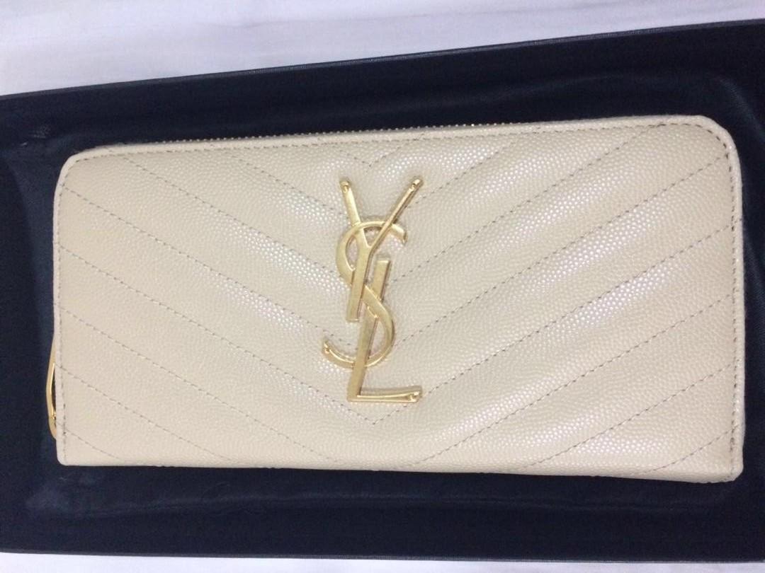 Reduced Further YSL MONOGRAM ZIP AROUND WALLET IN GRAIN DE POUDRE EMBOSSED LEATHER